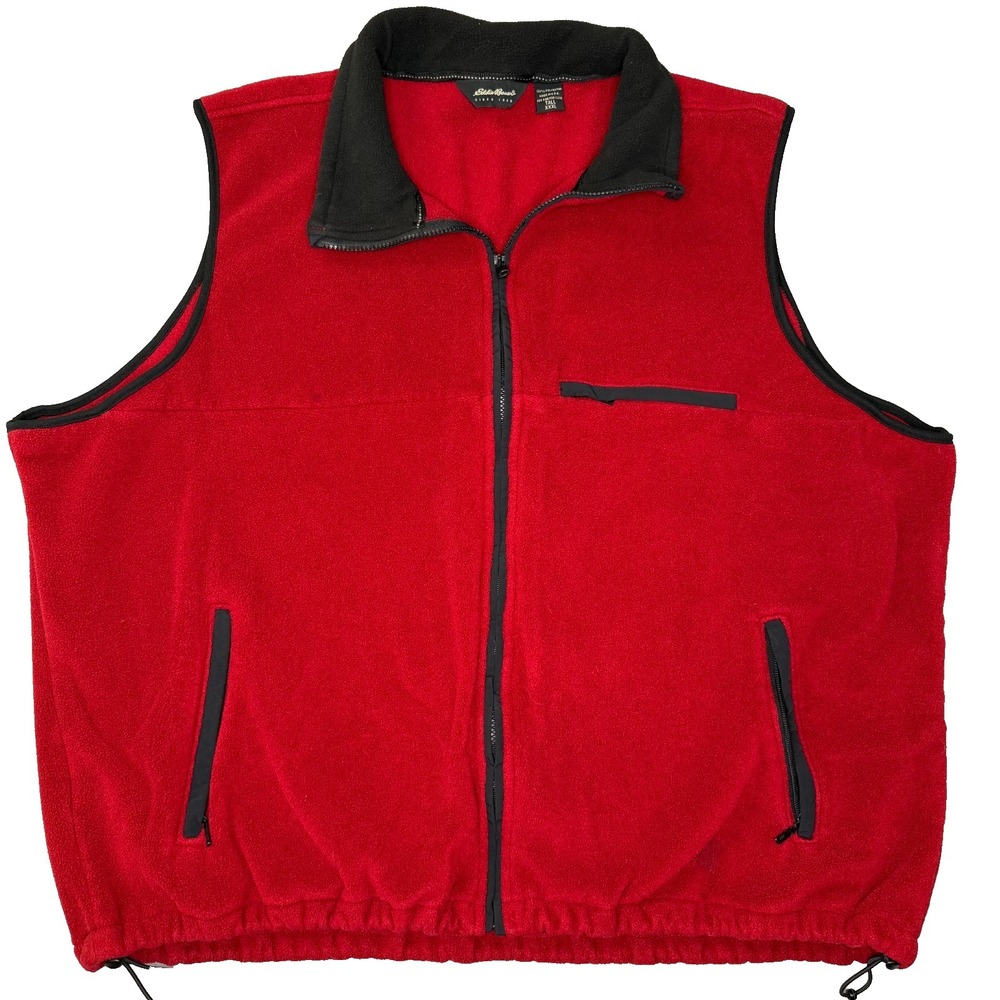 Eddie Bauer Mens Fleece Vest Red Black Full Zip Tall XXXL Made in USA 3XL